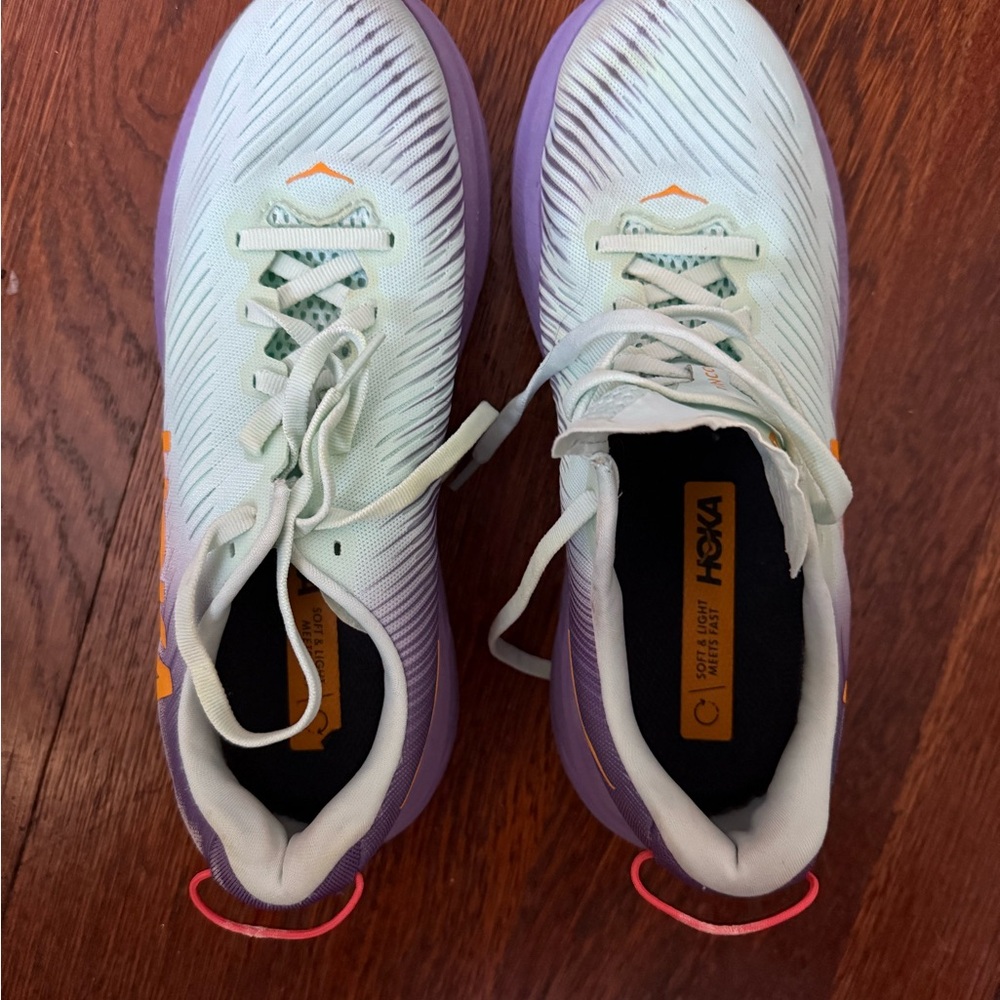 Hoka Athletic Shoes in Light Green and Lavender